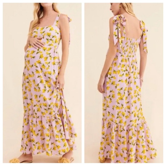 Yumi Kim Rosa lemon print smocked maxi dress maternity 20455 - Picture 1 of 13